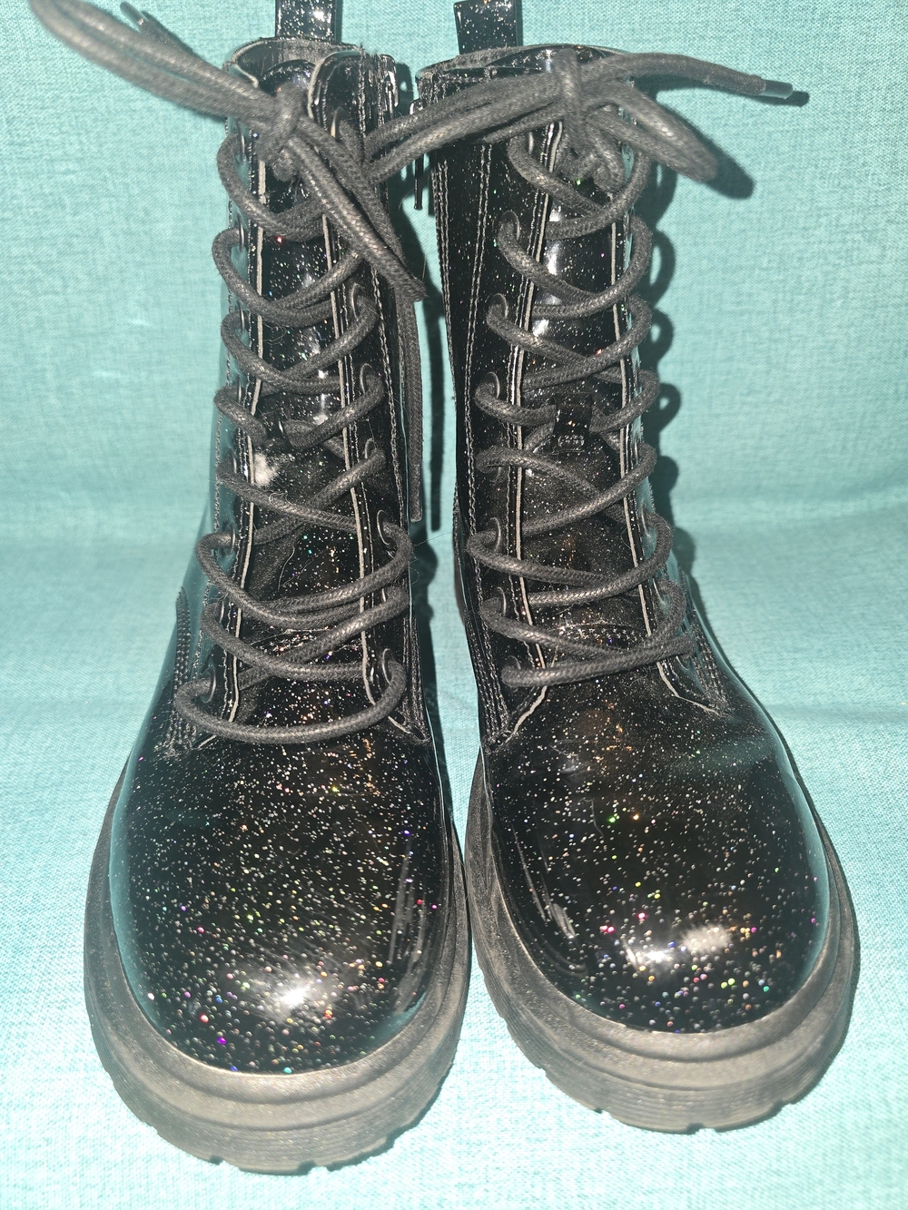 Madden Girl Black Glitter Lace-Up Combat Boots